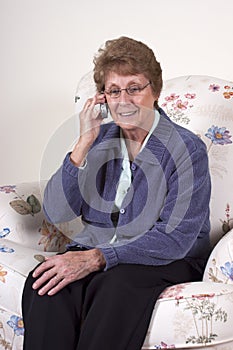 Mature Senior Woman Smile Talk Cell Phone