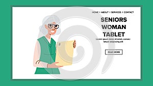 mature seniors woman tablet vector