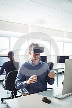 Mature student using virtual reality headset