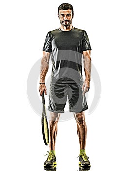 Mature tennis player man isolated white background