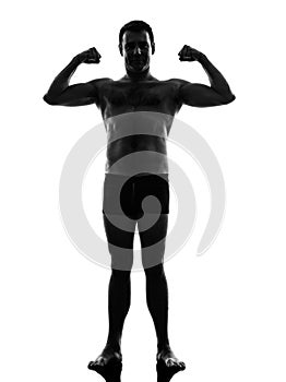 Mature underwear man flexing muscles silhouette