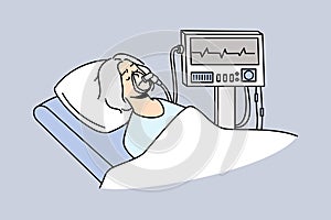 Mature woman breathing with ventilating machine