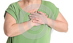 Mature woman having heart attack