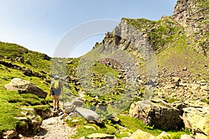 Mature woman hiking in the Pyrenees mountains