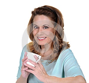 Mature Woman holding White Cup