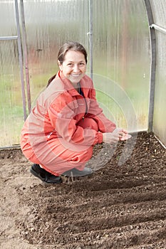 Mature woman sows seeds