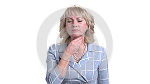 Mature woman with throatache.