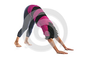 Mature woman in Urdhva Uttanasana yoga pose