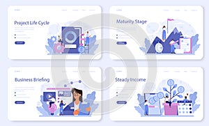 Maturity stage web banner or landing page set. Project life cycle period.