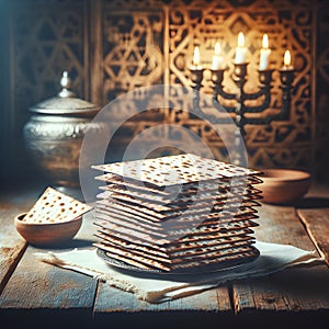 Matzah cracker like bread speckled with toasted brown spots jewish Passover holiday concept