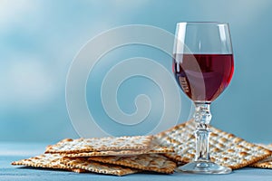 Matzah, red wine, kosher Jewish bread. Pesach holiday. Passover food Generative AI