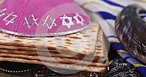 Matzoh jewish unleavened bread Passover in the kippa