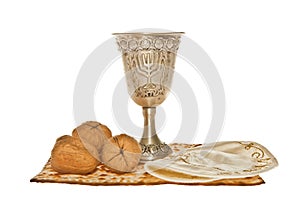 Matzoth silver Kiddush cup walnuts and Yarmulke