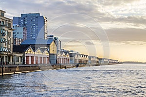 Maua port and Guaiba Lake at sunset, Porto Alegre photo