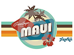 Maui Hawaii Vintage Postcard style t-shirt design art photo