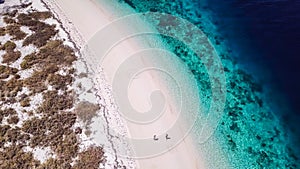 Maumere - A drone shot of a couple playing on a white sand beach