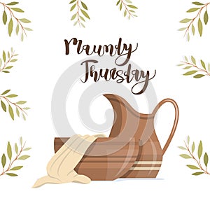 Maundy Thursday banner with Basin, towel and clay jug with handle