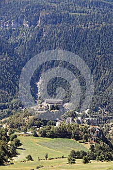 Maurienne old fortress in a forest and mountain landscape