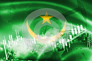 Mauritania flag, stock market, exchange economy and Trade, oil production, container ship in export and import business and photo