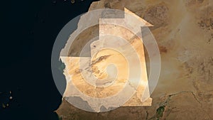 Mauritania highlighted. Low-res satellite