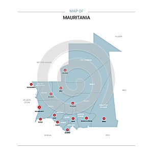 Mauritania map vector with red pin