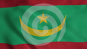 Mauritania waving flag in the wind. National flag of Mauritania. Sign of Islamic Republic of Mauritania