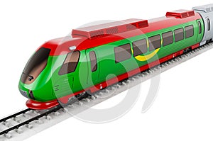 Mauritanian flag painted on the high speed train. Rail travel in the Mauritania, concept. 3D rendering