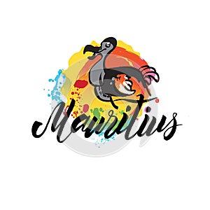 Mauritius country with grunge design suitable for a logo icon design. Vector illustration of the Dodo bird.