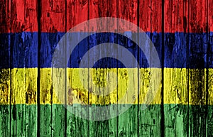 Mauritius flag on a rustic wooden background