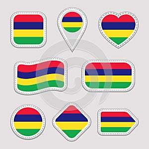 Mauritius flag vector set. Mauritian stickers collection. Isolated geometric icons. Country national symbols badges. Web