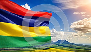 Mauritius Flag Waving on the wind