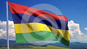 Mauritius Flag Waving on the wind