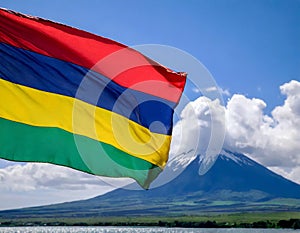 Mauritius Flag Waving on the wind