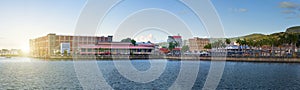 Mauritius. View of the Port Louis promenade from the sea, panorama