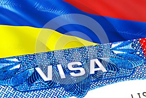 Mauritius Visa. Travel to Mauritius focusing on word VISA, 3D rendering. Mauritius immigrate concept with visa in passport.