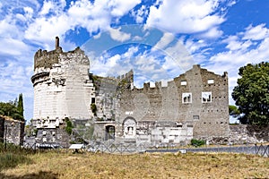 Mausoleo di Cecelia Metella Fachade in Via Appia antica at Rome photo