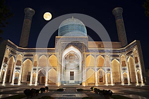 Mausoleum of Amir Temur Gur-Emir in Samarkand on a moonlit night