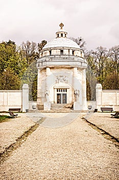 Mausoleum of The Andrassy family near castle Krasna Horka, yellow filter