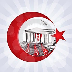 Mausoleum of Ataturk and flags of Turkey