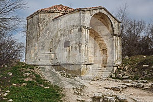 Mausoleum of Dzhanike-Khanym in cave city Chufut-Kale in Bakhchysarai, Crimea photo