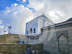 The Mausoleum of Mohammed V is a historical building located on the opposite side of the Hassan Tower in Rabat, Morocco
