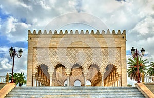 Mausoleum of Mohammed V, a historical building in rRabat, Morocco. It contains the tombs of the Moroccan king and his