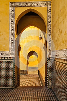 Mausoleum of Moulay Ismail interior in Meknes in Morocco