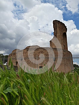 Mausoleum of Santa Elena at Villa De Sanctis in Rome, Italy.  Panorama with ears and blue sky.