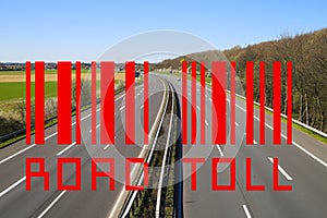 Maut concept: View on german highway with red bar code and word text road toll