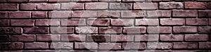 Mauve Brick Wall Background Panoramic Banner. Generative AI