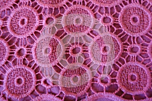 Mauve fabric with broderie anglaise from above