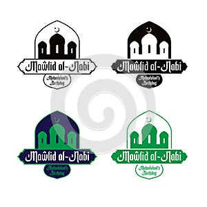 Mawlid al Nabi, Prophet Muhammad Birthday - great religious holiday of the Muslim world. Sign or logotype for a greeting card. Mos