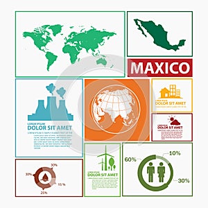 Maxico map and flag - highly detailed vector infographic illustration