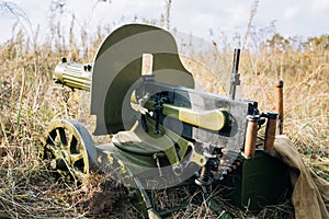 Maxim's Machine Gun Model 1910/30 On A Wheeled Vladimirov's Mount In Grass